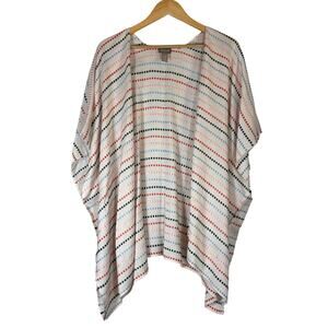 Chicos Open Front Striped Kimono Top Large Coastal Euro Summer Flowy Relaxed Fit